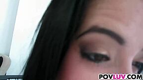 Skinny Allison Banks rides a big cock hard in POV before getting slammed.