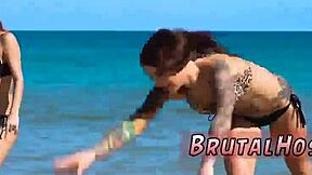 Young tourists excited in bondage hypnosis and finger fucking slave scene