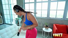 That shaved brunette babe with big ass gets pounded hard by long dick