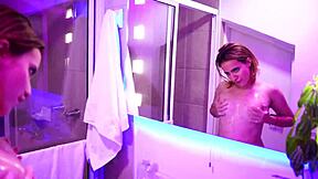 latina teases pussy before shower, want to join?