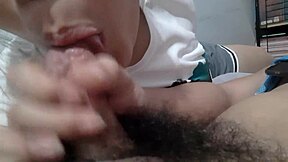 nearly caught filipina girlfriend giving sloppy blowjob
