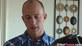 Diminutive babysitter sucks cock and gets fucked