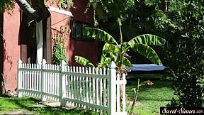 stepsister sucks cock then gets pounded hard in doggystyle outdoors