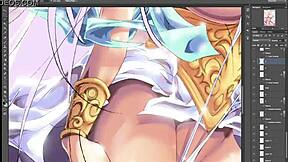 busty athena from saint seiya cosplay shows off her huge boobs in hentai style