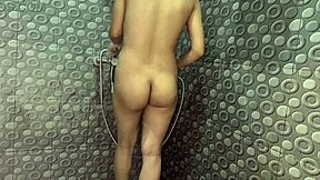 asian teen bathes naked in shower