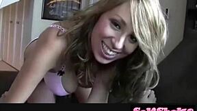 WATCH THIS NAUGHTY BLONDE LICK PUSSY AND SUCK TITS!