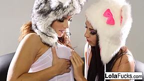 Lola Foxx Fucks Furry-Hatted Teens in Lesbian Action