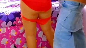 Fucking my wife in red dress while voyeur joins?