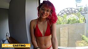 Petite redhead Latina gives casting blowjob. Her wet pussy gets pounded hard for a facial!