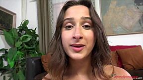 ashley adams licks and sucks cock secretly, warning not to tell her step mom in this pov scene with big tits and facial.