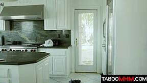 Horny stepbrother seduces little stepsister in kitchen then deflowers her in bed rough blowjob fantasy