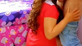 Fucking my wife in red dress while voyeur joins?