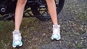 latina babe flashing big tits and pussy in public spot