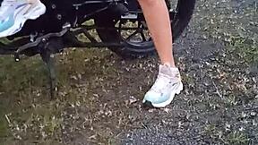 latina babe flashing big tits and pussy in public spot