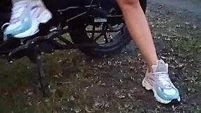 latina babe flashing big tits and pussy in public spot