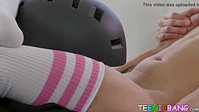 This naughty teen 18+ lured a young guy into licking her trimmed pussy while she sucked him