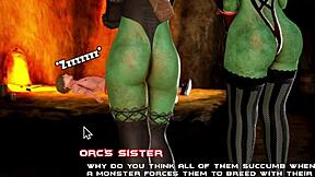 A curvy orc mistress dominates in Breeding Island Ep 23 game action.