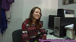 hey, this teen model is showing her small tits in the interview?