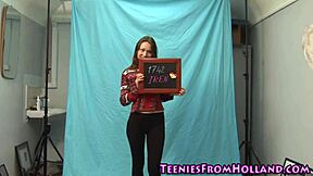 hey, this teen model is showing her small tits in the interview?