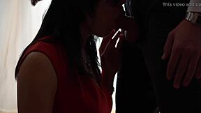 Hot Wife Deepthroats in Red Dress!