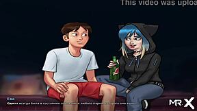 peeping at naked milf with big ass through binoculars in summertimesaga