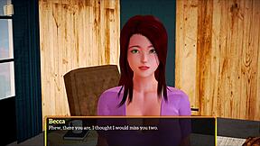 redhead anime girl with big tits in erotic game