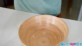 Stepsiblings' birthday surprise: petite teen with shaved pussy takes monster cock