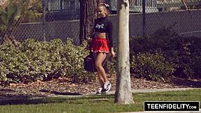 teenfidelity cute cheerleader liza rowe shakes her pom poms