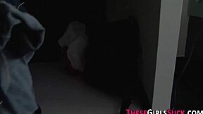 Latina sucks cock in shower with braces