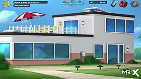 Summertimesaga mature woman pleases husband in anime scene.