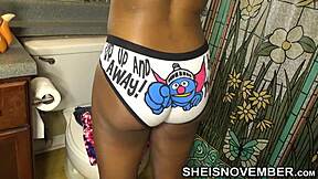 wanna peek at her sexy thighs pulling up panties slow?