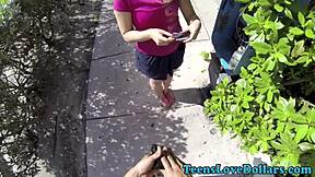 Jizzed teen 18+ager money in public outdoor cumshot