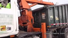 Teen hitchhiker boldly flashing her natural tits in POV