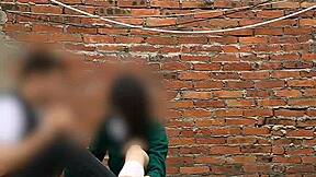 Wanna see public sexo? Latina teen sucks behind school with Mexican classmate!