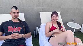 Young alternative couple deepthroats by the pool for cameras, she's so hot! 🔥