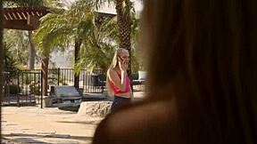 Two blonde girls argue then kiss and lick