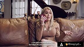 Upset milf helps teen take off uniform then licks her pussy in lesbian muff diving.