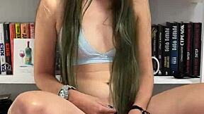 this petite brunette girl uses toys on her big ass and natural tits for solo masturbation. day 28 of her routine.