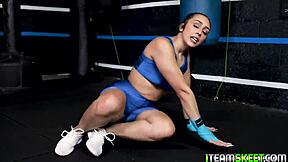 Hot brunette teen in oil craves hard dick.