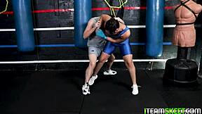 Hot brunette teen in oil craves hard dick.