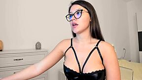 Glasses Brunette Girl In Hot Black Bikini