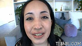 She takes massive cock in her tight pussy