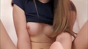 Ever seen a hot college girl give a wild footjob with a dildo?