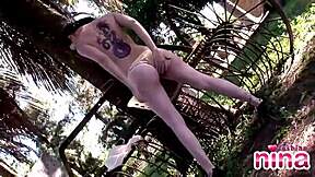 Lesbian Nina Shows Sexy Body And Rubs Pussy!