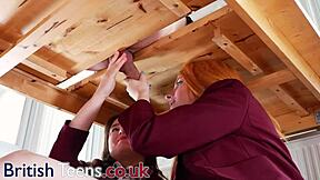 Ellie And Victoria Boldly Milk A Guy's Cock On The Desk, Getting Their Uniforms Covered In Cum!