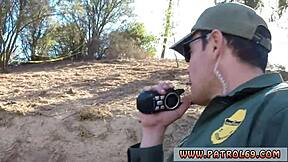 Redhead in police uniform loves cock and gets facial cumshot while border hopping