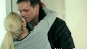 Petite classy beauty rides cock on the floor