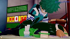 Tsuyu Asui、Mt Lady和Izuku Midoriya在狂野3D卡通中做爱，激烈内射。