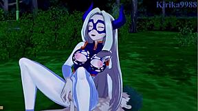 Tsuyu Asui、Mt Lady和Izuku Midoriya在狂野3D卡通中做爱，激烈内射。