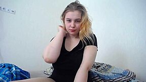 teen blonde starts morning with solo play after waking up